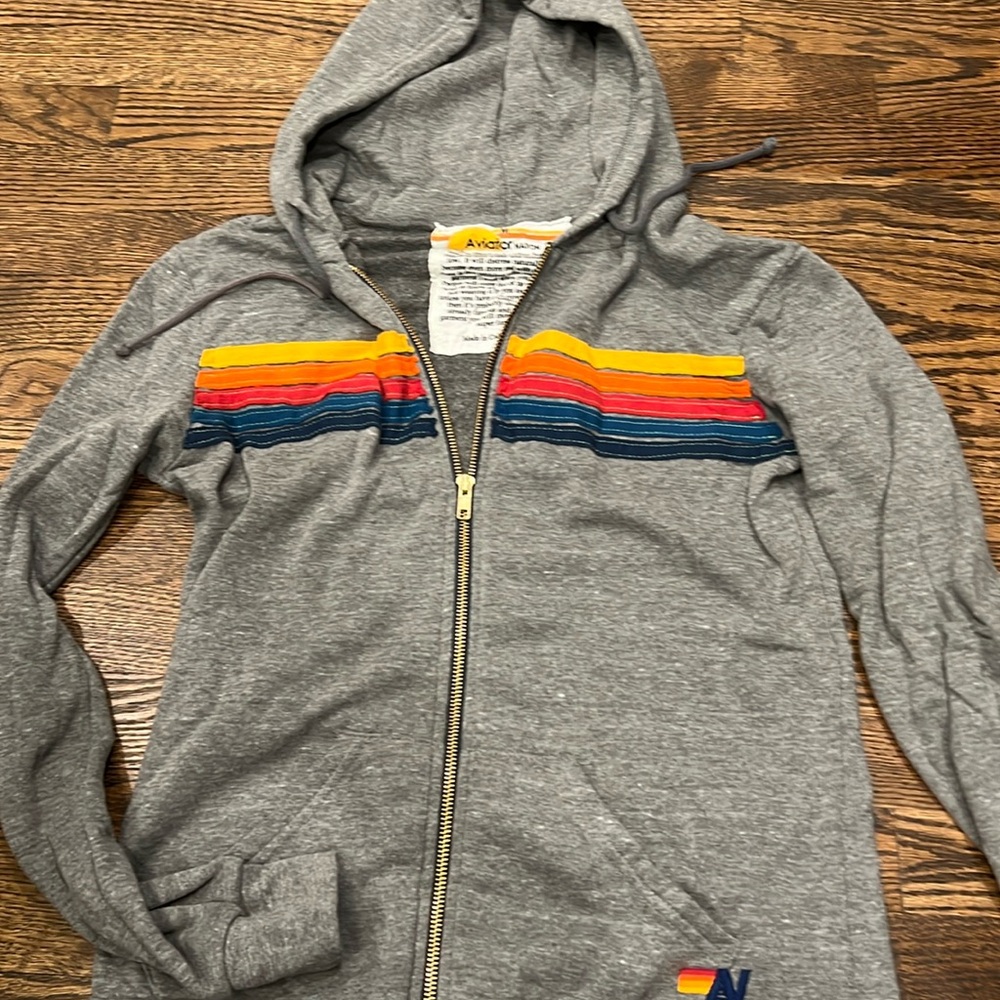 5 STRIPE HOODIE - HEATHER GREY